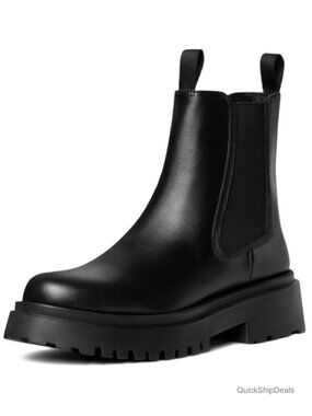 Leather Platform Chelsea Boots Women's Ankle Boots Lug Sole Pull-On
